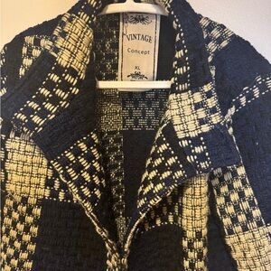 Vintage Concept Women's Black and Cream Pea Coat